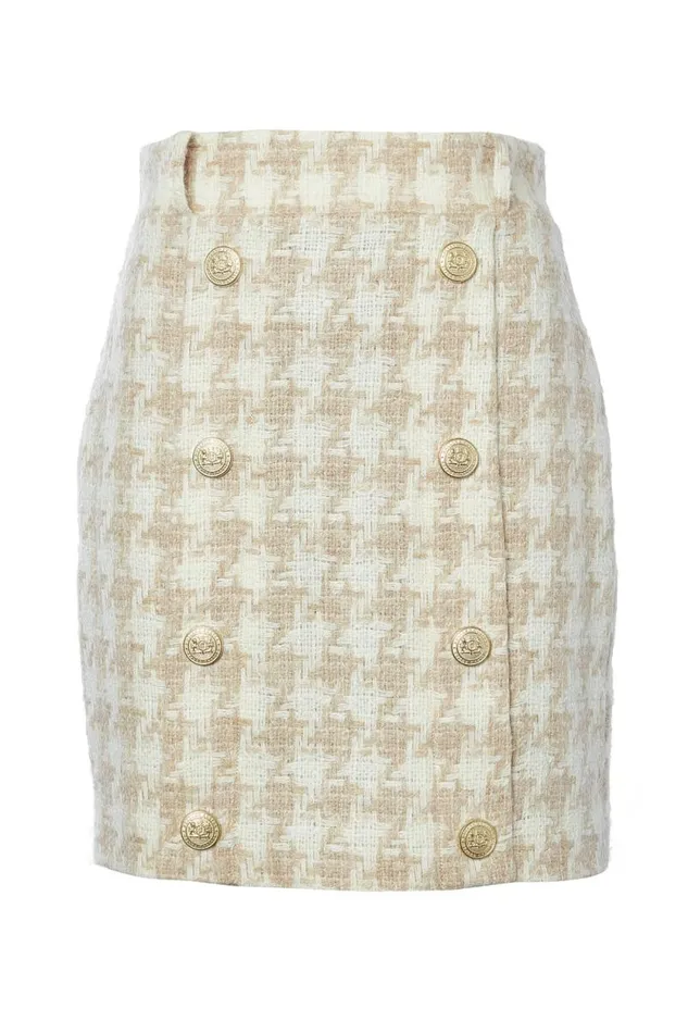 Women Knightsbridge Skirt Camel Houndstooth Holland Cooper Tailoring