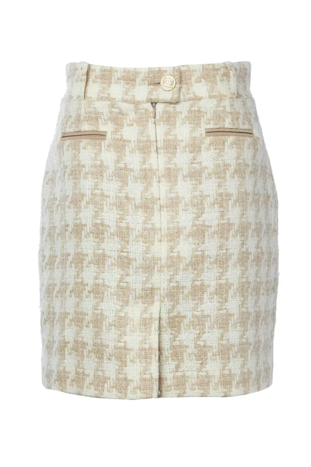 Women Knightsbridge Skirt Camel Houndstooth Holland Cooper Tailoring