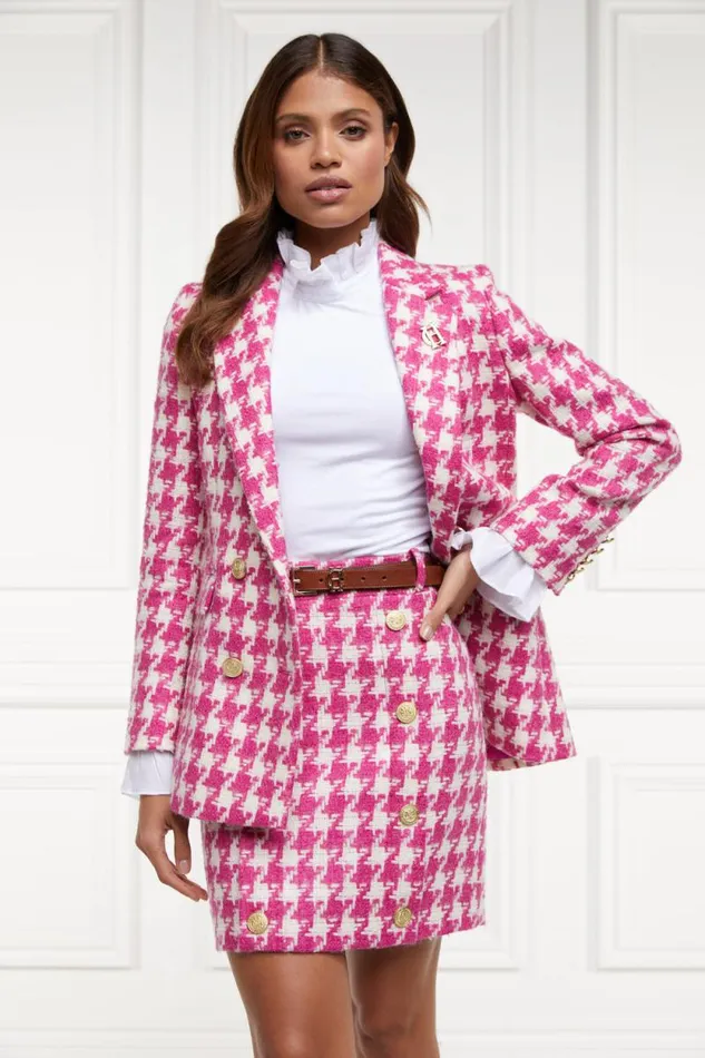 Women Knightsbridge Skirt Hot Pink Large Scale Houndstooth Holland Cooper Tailoring