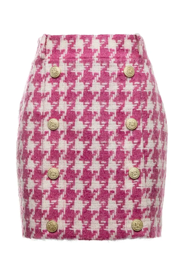 Women Knightsbridge Skirt Hot Pink Large Scale Houndstooth Holland Cooper Tailoring