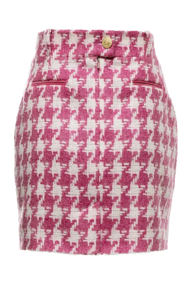 Women Knightsbridge Skirt Hot Pink Large Scale Houndstooth Holland Cooper Tailoring
