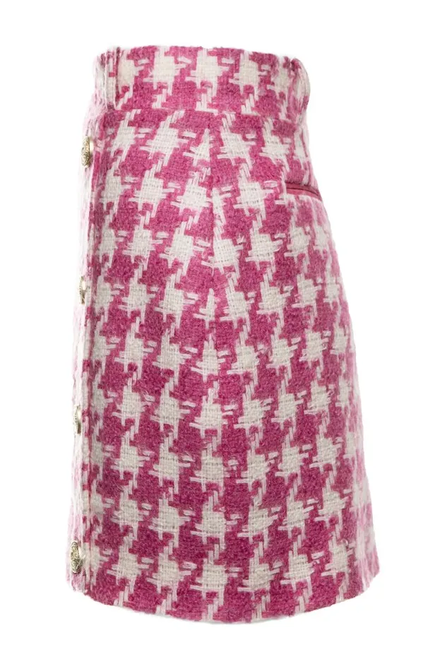 Women Knightsbridge Skirt Hot Pink Large Scale Houndstooth Holland Cooper Tailoring