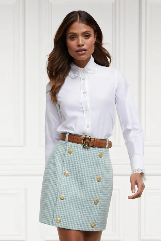 Women Knightsbridge Skirt Teal Houndstooth Holland Cooper Tailoring