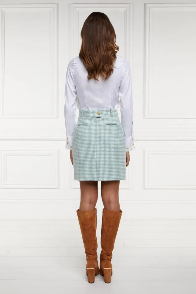 Women Knightsbridge Skirt Teal Houndstooth Holland Cooper Tailoring