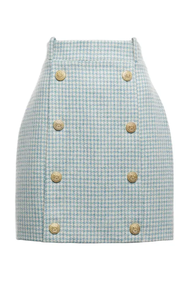Women Knightsbridge Skirt Teal Houndstooth Holland Cooper Tailoring