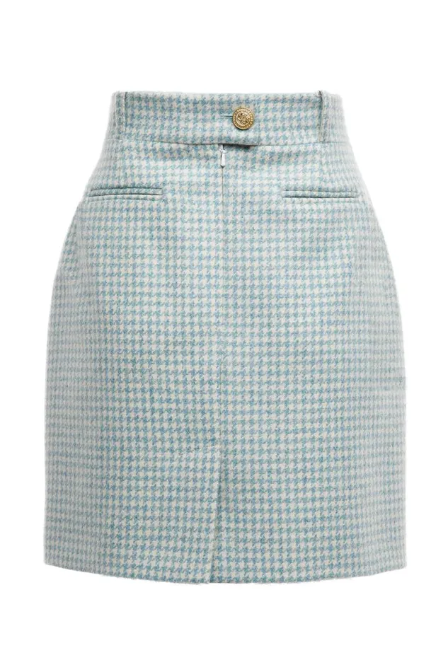 Women Knightsbridge Skirt Teal Houndstooth Holland Cooper Tailoring