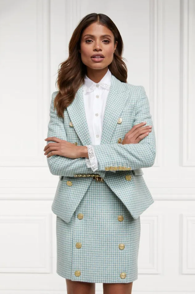 Women Knightsbridge Skirt Teal Houndstooth Holland Cooper Tailoring