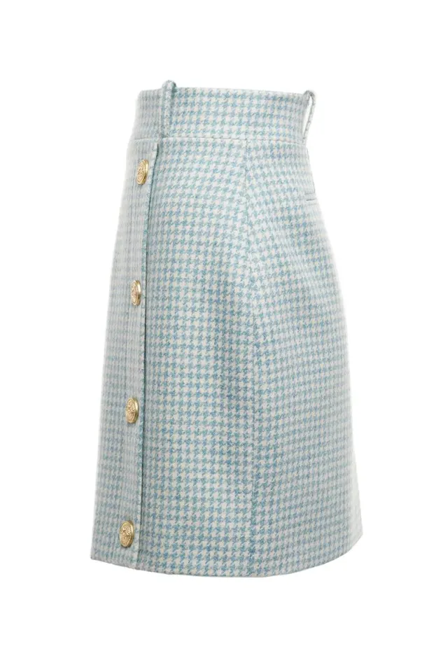 Women Knightsbridge Skirt Teal Houndstooth Holland Cooper Tailoring