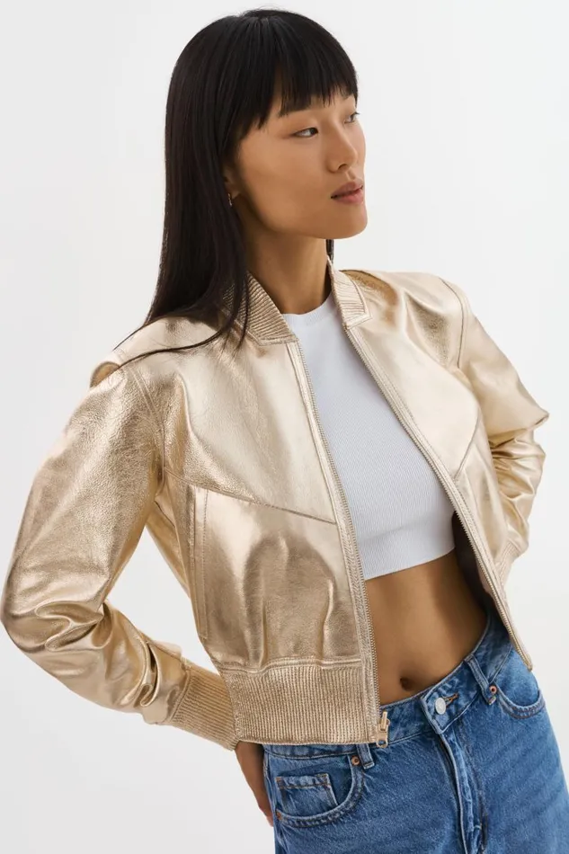 Women KORDELLA Reversible Leather Bomber Jacket Bonegold LAMARQUE Bombers Women KORDELLA Reversible Leather Bomber Jacket Bonegold LAMARQUE Bombers