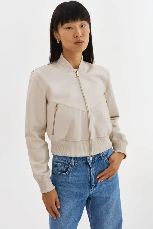 Women KORDELLA Reversible Leather Bomber Jacket Bonegold LAMARQUE Bombers Women KORDELLA Reversible Leather Bomber Jacket Bonegold LAMARQUE Bombers
