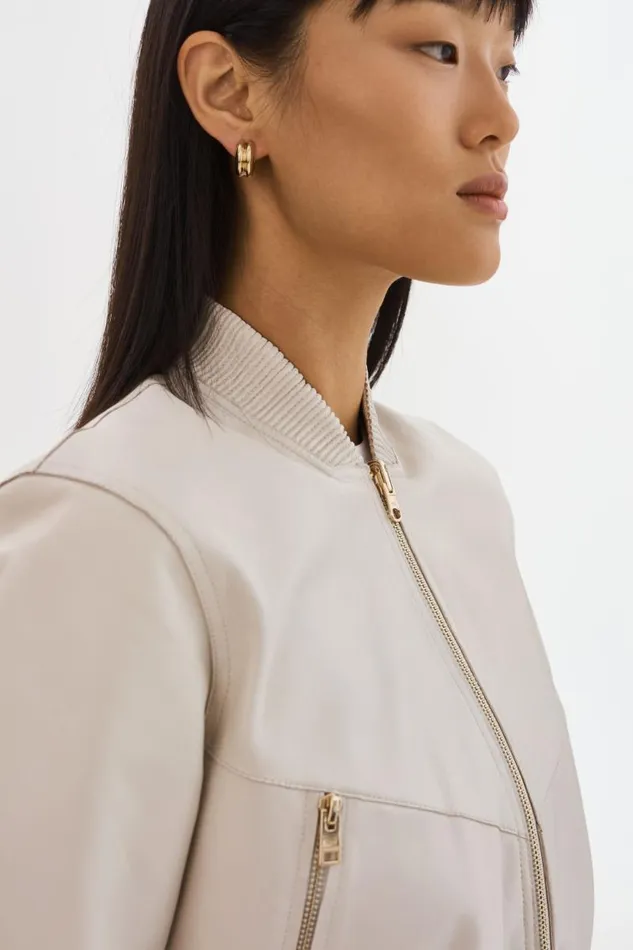Women KORDELLA Reversible Leather Bomber Jacket Bonegold LAMARQUE Bombers Women KORDELLA Reversible Leather Bomber Jacket Bonegold LAMARQUE Bombers