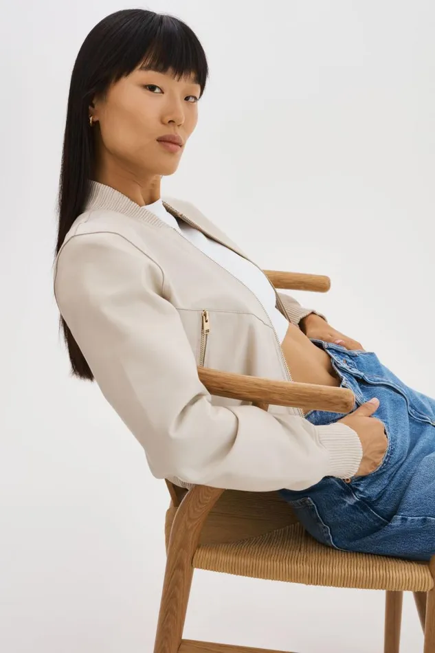 Women KORDELLA Reversible Leather Bomber Jacket Bonegold LAMARQUE Bombers Women KORDELLA Reversible Leather Bomber Jacket Bonegold LAMARQUE Bombers