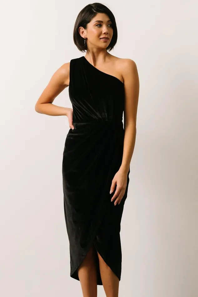 Women Kourtney Velvet One Shoulder Midi Dress Black Baltic Born Midi Dresses Women Kourtney Velvet One Shoulder Midi Dress Black Baltic Born Midi Dresses