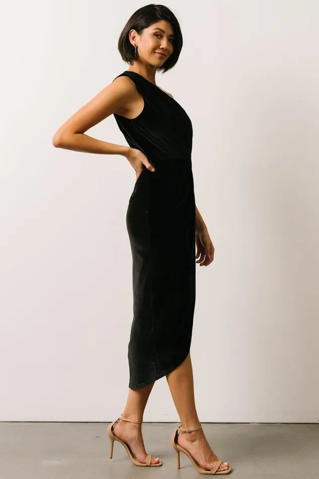 Women Kourtney Velvet One Shoulder Midi Dress Black Baltic Born Midi Dresses Women Kourtney Velvet One Shoulder Midi Dress Black Baltic Born Midi Dresses