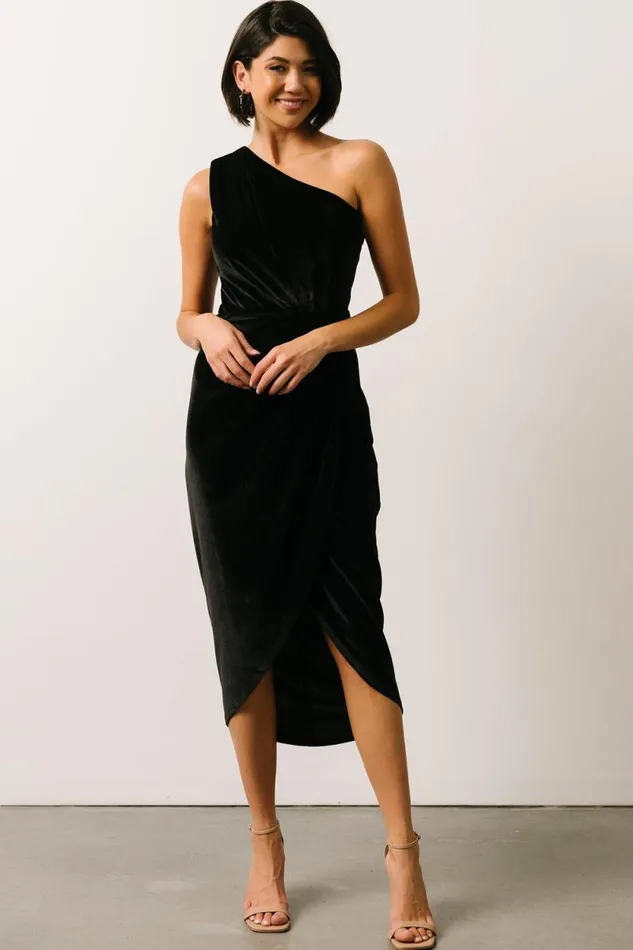 Women Kourtney Velvet One Shoulder Midi Dress Black Baltic Born Midi Dresses Women Kourtney Velvet One Shoulder Midi Dress Black Baltic Born Midi Dresses