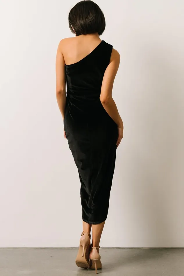 Women Kourtney Velvet One Shoulder Midi Dress Black Baltic Born Midi Dresses Women Kourtney Velvet One Shoulder Midi Dress Black Baltic Born Midi Dresses
