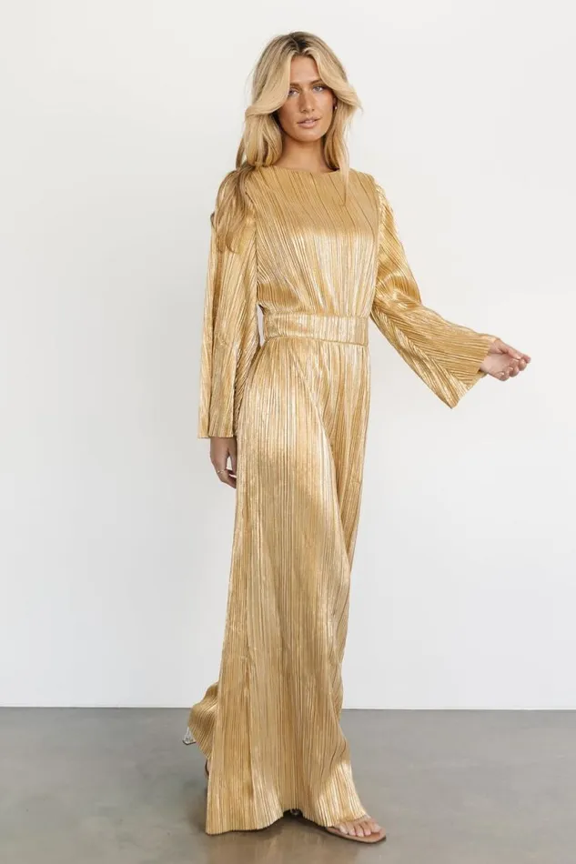 Women La Rambla Pleated Jumpsuit Gold Baltic Born Jumpsuits and Rompers