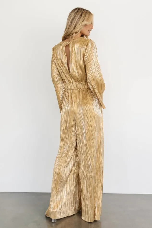 Women La Rambla Pleated Jumpsuit Gold Baltic Born Jumpsuits and Rompers Women La Rambla Pleated Jumpsuit Gold Baltic Born Jumpsuits and Rompers