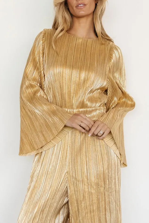 Women La Rambla Pleated Jumpsuit Gold Baltic Born Jumpsuits and Rompers Women La Rambla Pleated Jumpsuit Gold Baltic Born Jumpsuits and Rompers