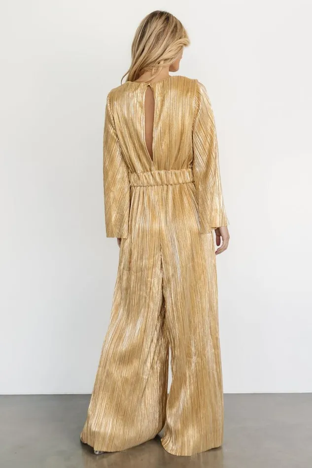 Women La Rambla Pleated Jumpsuit Gold Baltic Born Jumpsuits and Rompers Women La Rambla Pleated Jumpsuit Gold Baltic Born Jumpsuits and Rompers