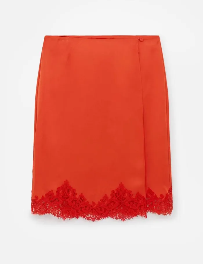Women Lace Satin Midi Skirt Scarlet Red Stella McCartney Skirts