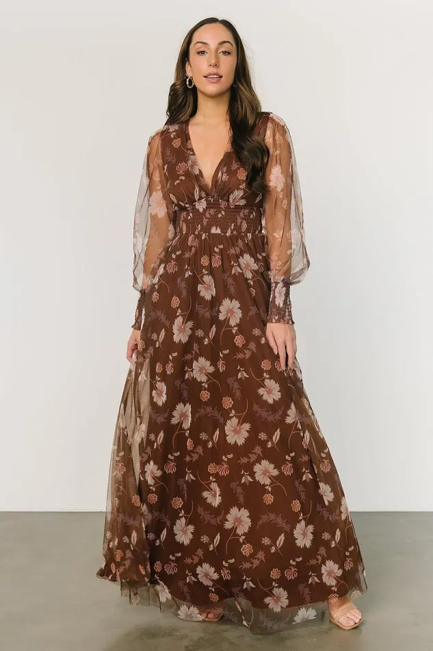 Women Layla Tulle Maxi Dress Chestnut Floral Baltic Born Bump Friendly