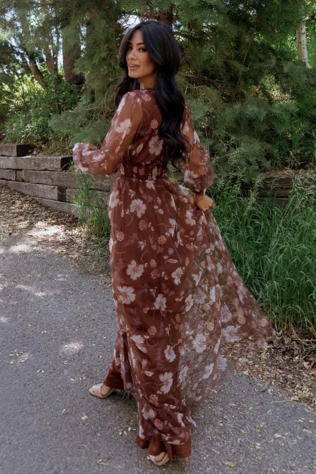 Women Layla Tulle Maxi Dress Chestnut Floral Baltic Born Bump Friendly