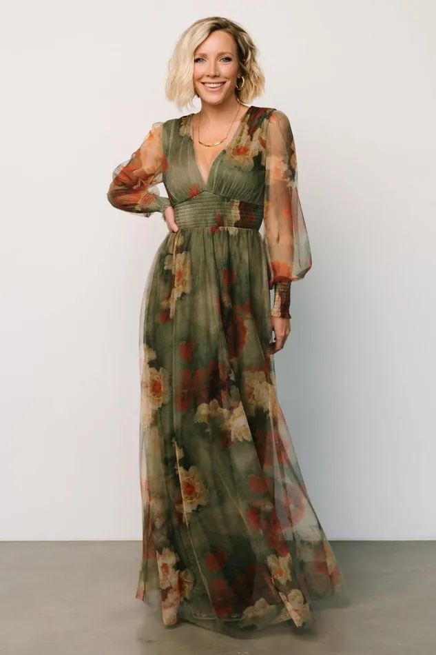 Women Layla Tulle Maxi Dress Olive Rust Baltic Born Bump Friendly