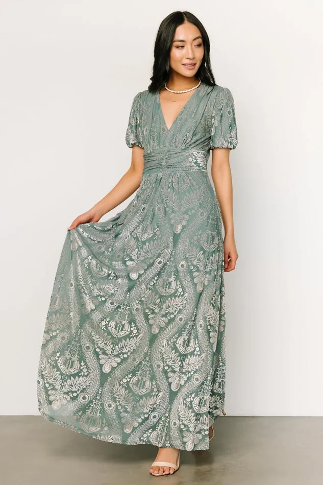 Women Leslie Velvet Maxi Dress Sage Silver Baltic Born Maxi Dresses Women Leslie Velvet Maxi Dress Sage Silver Baltic Born Maxi Dresses