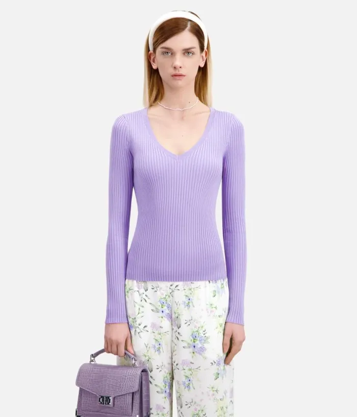 Women Lilac Ribbed Knit Sweater THE KOOPLES Sweaters