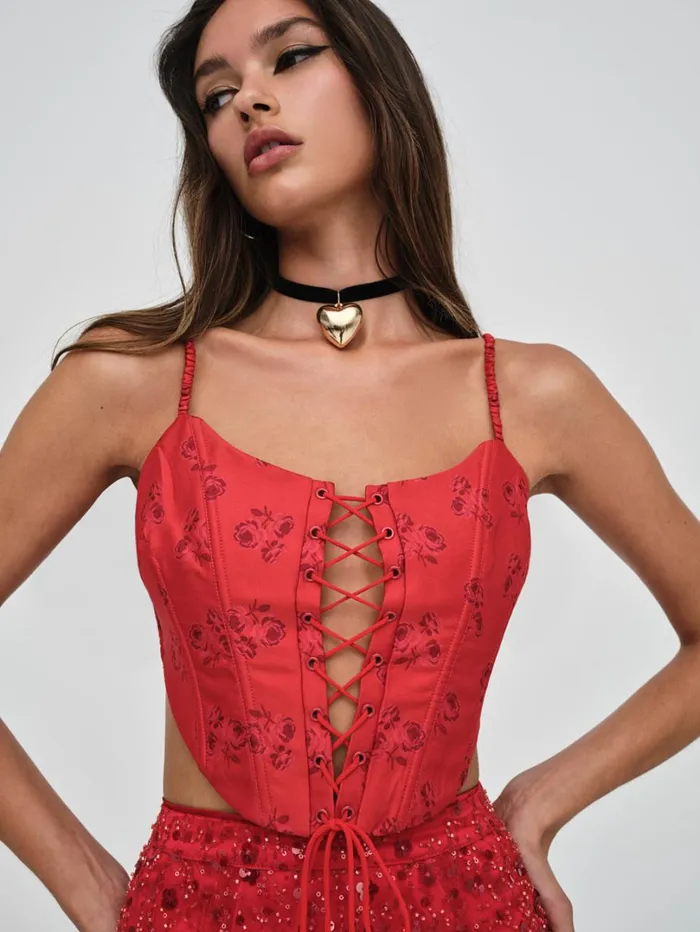 Women Lillian Corset Top Red For Love and Lemons Tops