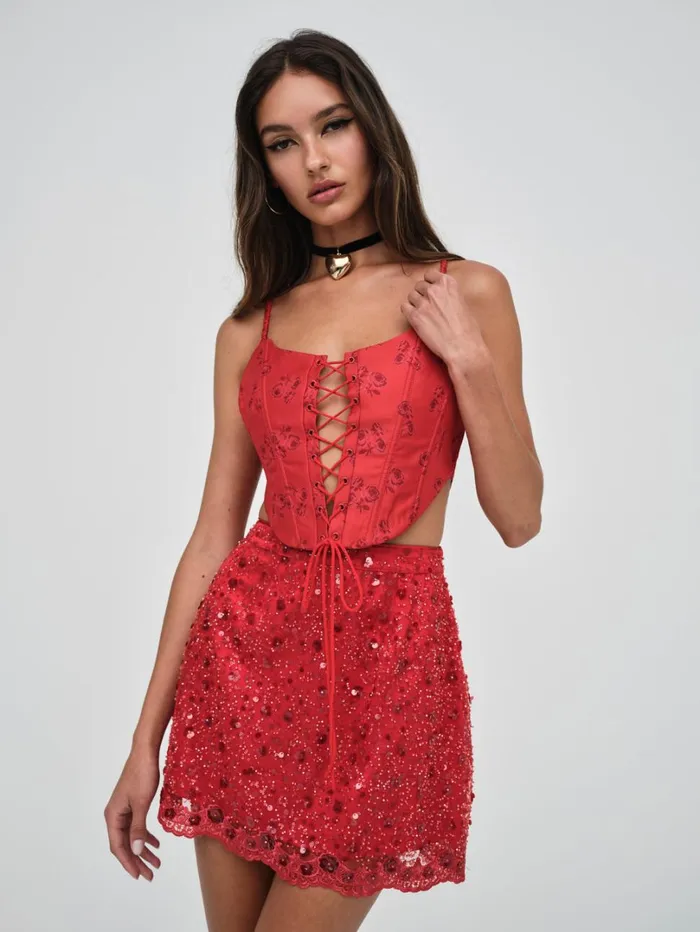 Women Lillian Corset Top Red For Love and Lemons Tops