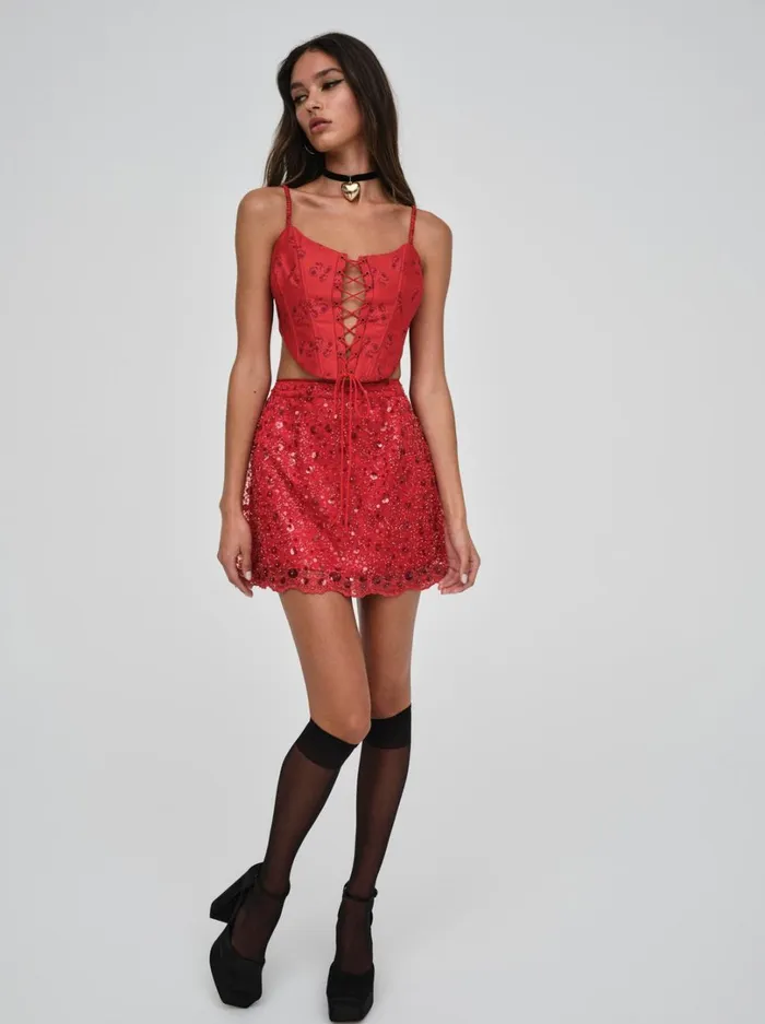 Women Lillian Corset Top Red For Love and Lemons Tops