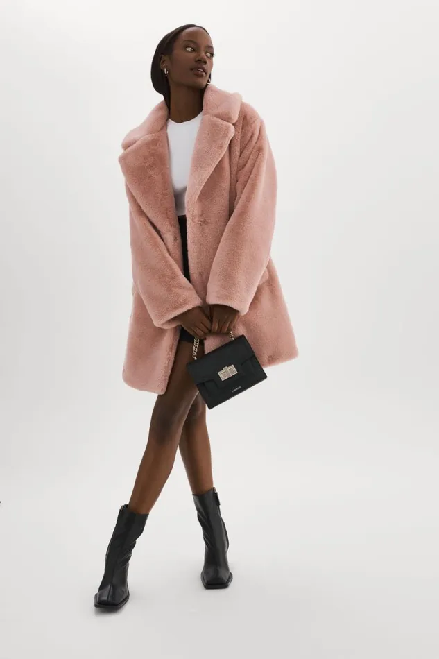 Women LINNEA Faux Fur Coat Smoky Pink LAMARQUE Faux Fur