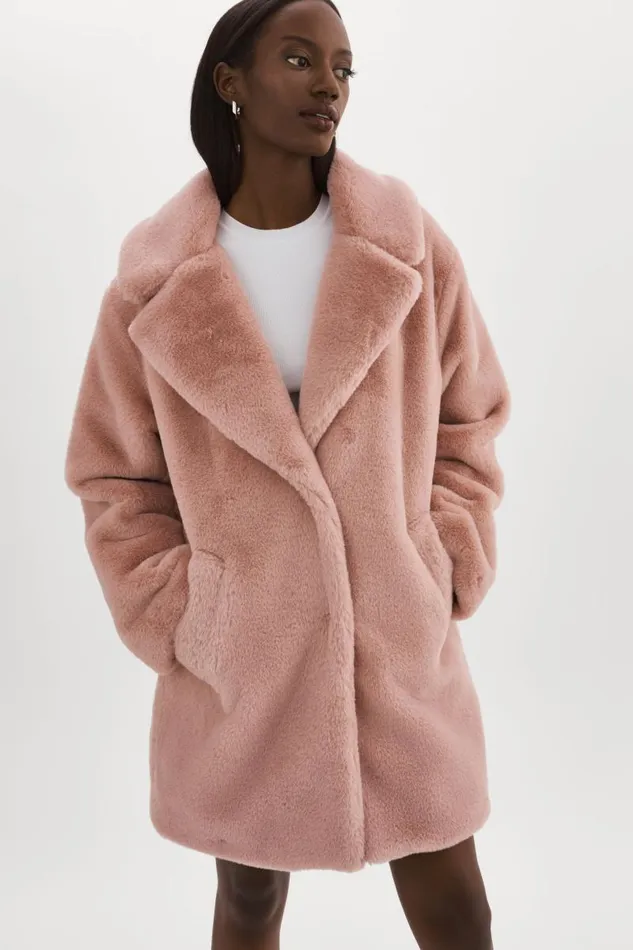 Women LINNEA Faux Fur Coat Smoky Pink LAMARQUE Faux Fur
