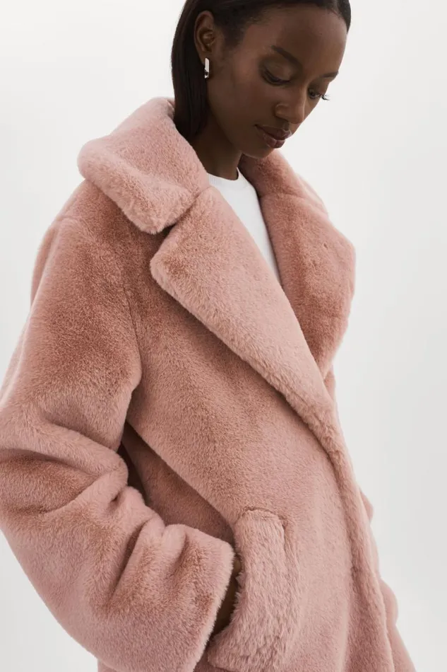 Women LINNEA Faux Fur Coat Smoky Pink LAMARQUE Faux Fur