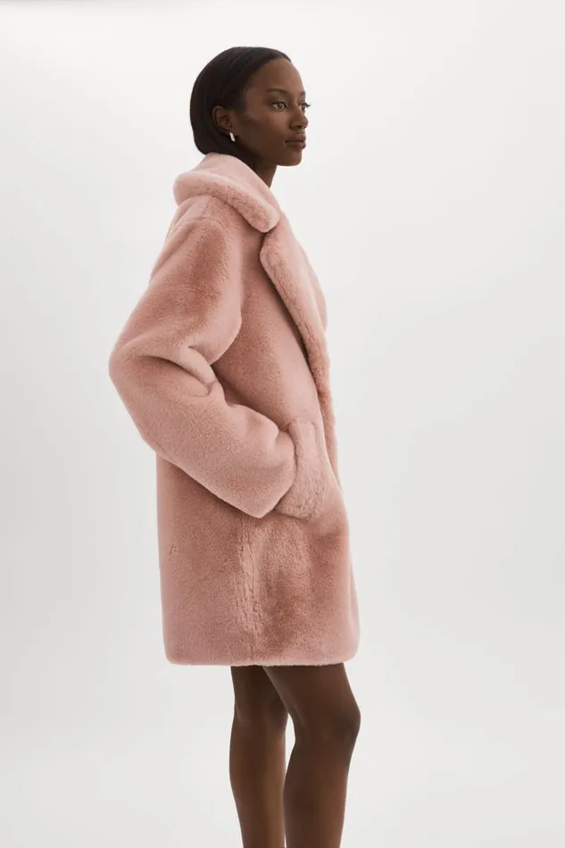 Women LINNEA Faux Fur Coat Smoky Pink LAMARQUE Faux Fur
