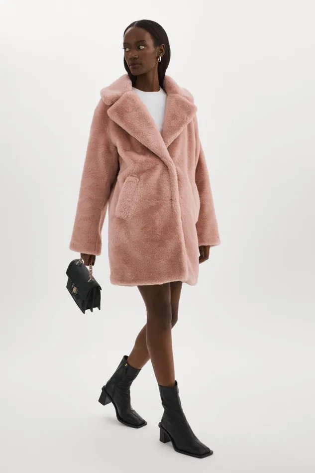 Women LINNEA Faux Fur Coat Smoky Pink LAMARQUE Faux Fur