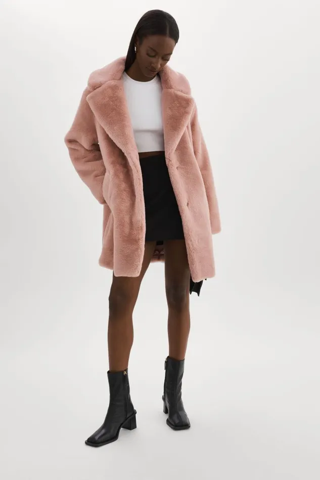 Women LINNEA Faux Fur Coat Smoky Pink LAMARQUE Faux Fur