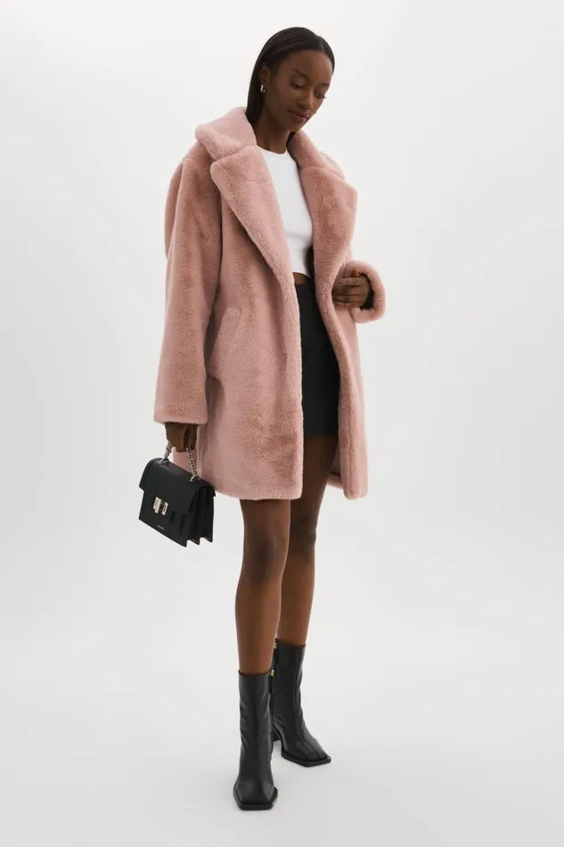 Women LINNEA Faux Fur Coat Smoky Pink LAMARQUE Faux Fur