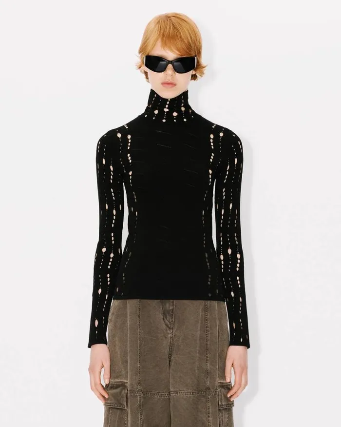 Women Long Sleeves Top Black Kenzo Sweaters And Cardigans