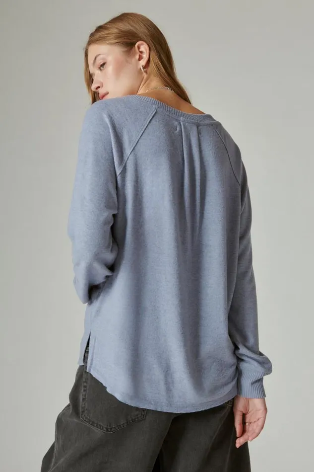 Women Lucky Brand Activewear Cloud Jersey Long Sleeve V Neck Flint Stone