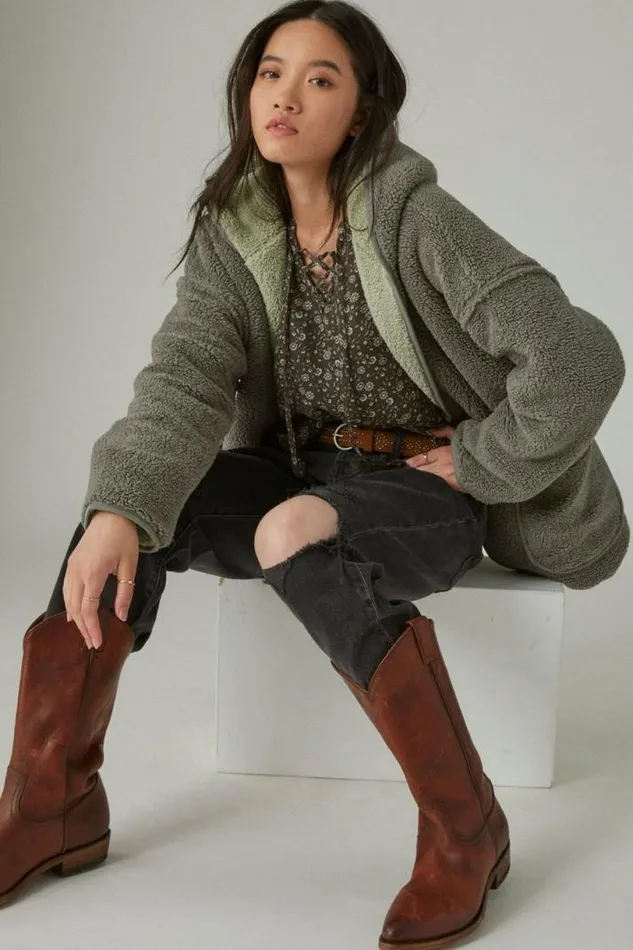 Women Lucky Brand Activewear Reversible Hipile Cardigan Balsam Green
