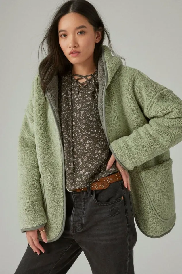 Women Lucky Brand Activewear Reversible Hipile Cardigan Balsam Green