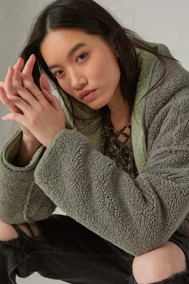 Women Lucky Brand Activewear Reversible Hipile Cardigan Balsam Green