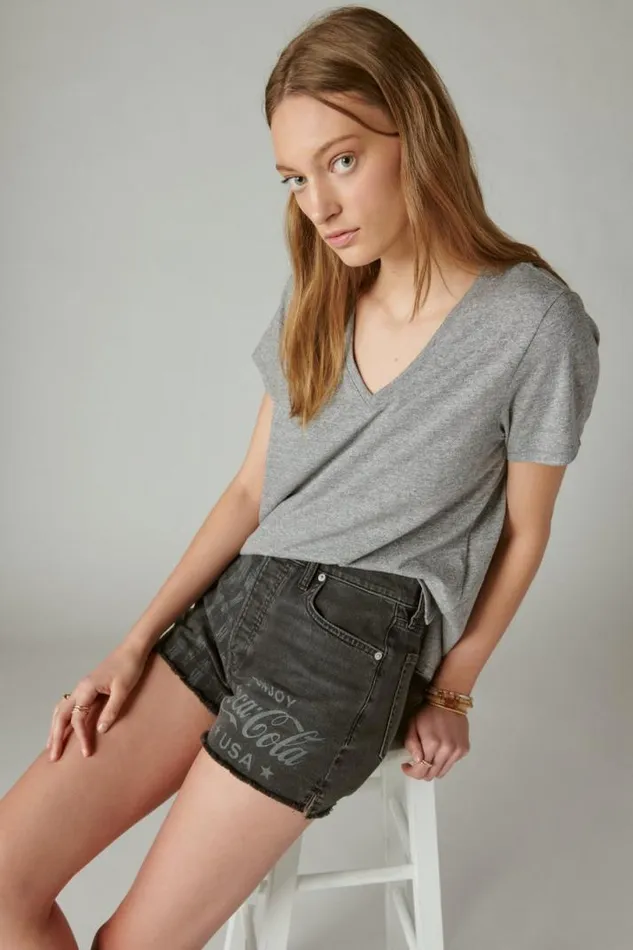 Women Lucky Brand All Tops Classic Vneck Medium Heather Grey