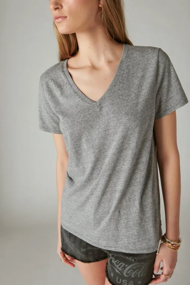 Women Lucky Brand All Tops Classic Vneck Medium Heather Grey