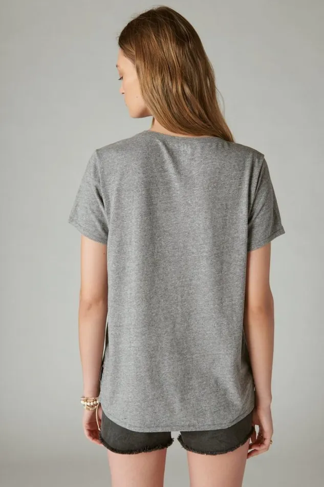 Women Lucky Brand All Tops Classic Vneck Medium Heather Grey