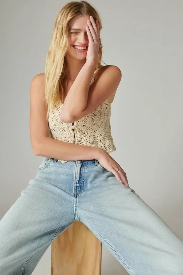 Women Lucky Brand All Tops Crochet Tie Front Tank Gardenia