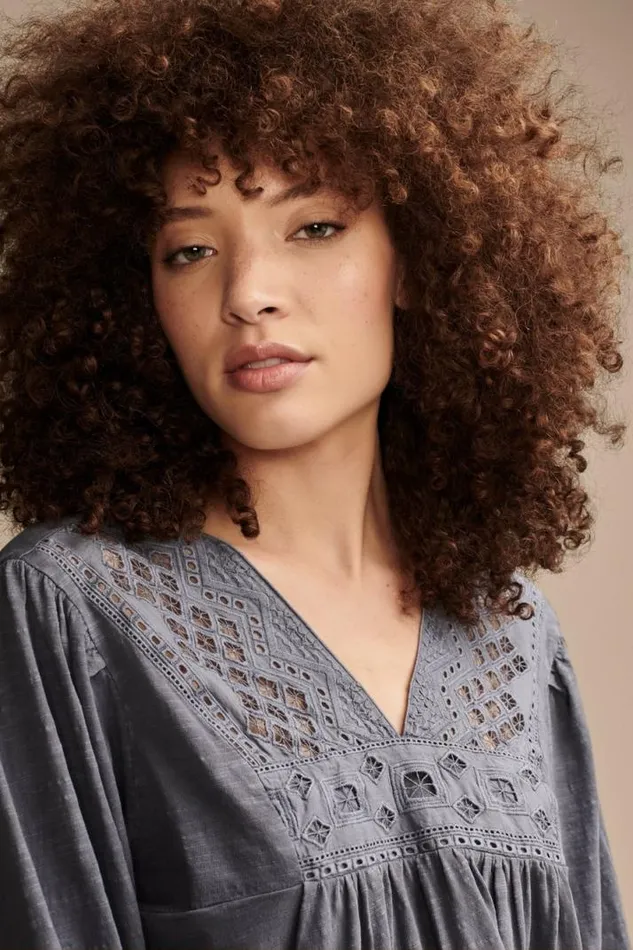 Women Lucky Brand All Tops Cutwork Peasant Top Nightshadow Blue